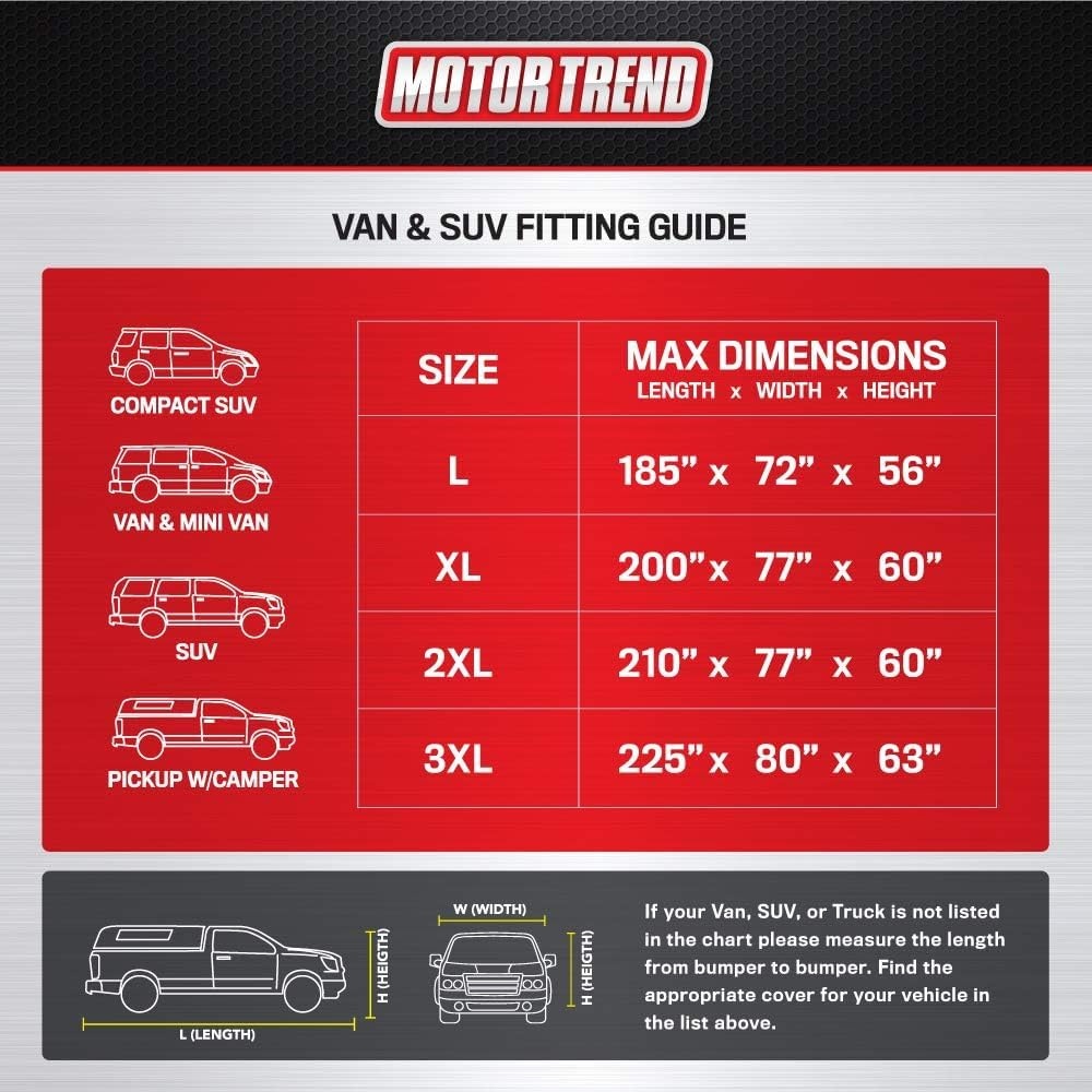 image:imageMotor Trend 4Layer 4Season Auto Waterproof Outdoor UV Protection for Heavy Duty Use Full Car Cover for Vans Suvs Crossovers up to 210210 L x 77 W x 60H