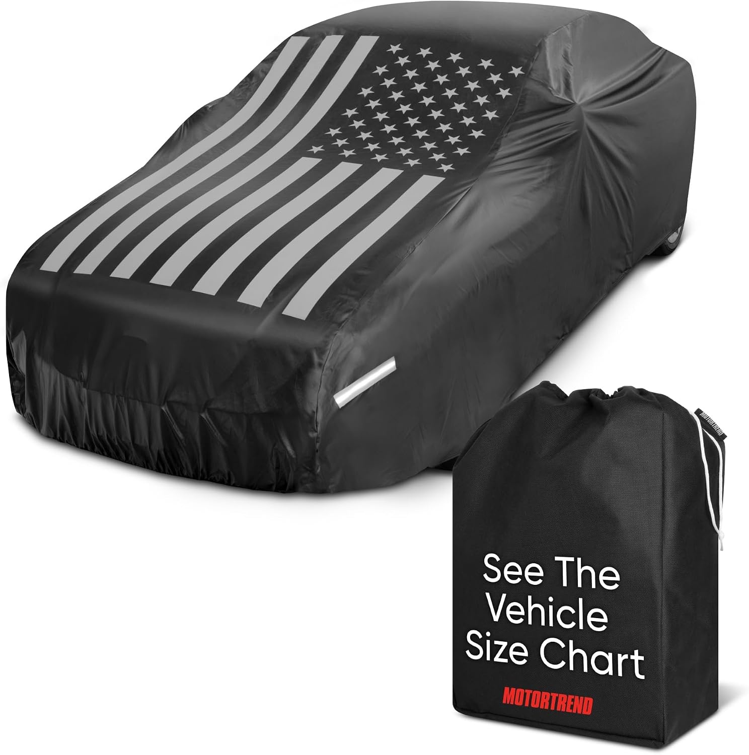 image:imageMotor Trend Black USA Flag Waterproof Car Cover All Weather Outdoor Protection UV Resistant Windproof Scratchproof SemiUniversal Fit Sedan Full Car Cover for Sun Rain Snow 171 190 LengthBlack Flag Up to 190