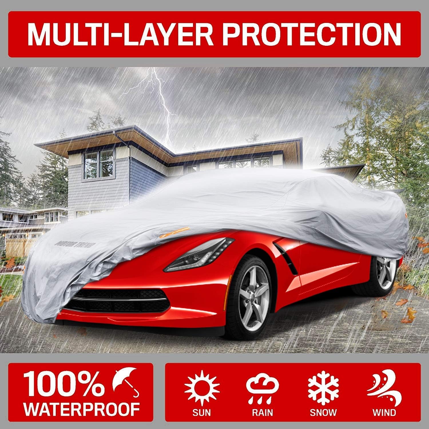 image:imageMotorTrend Custom Fit Car Cover for Ford Mustang 19652004 AllWeather Protection for Cars Trucks amp SUVs UV Resistant Waterproof ScratchResistant Vehicle Cover for Outdoor amp IndoorChevrolet Corvette 19842019