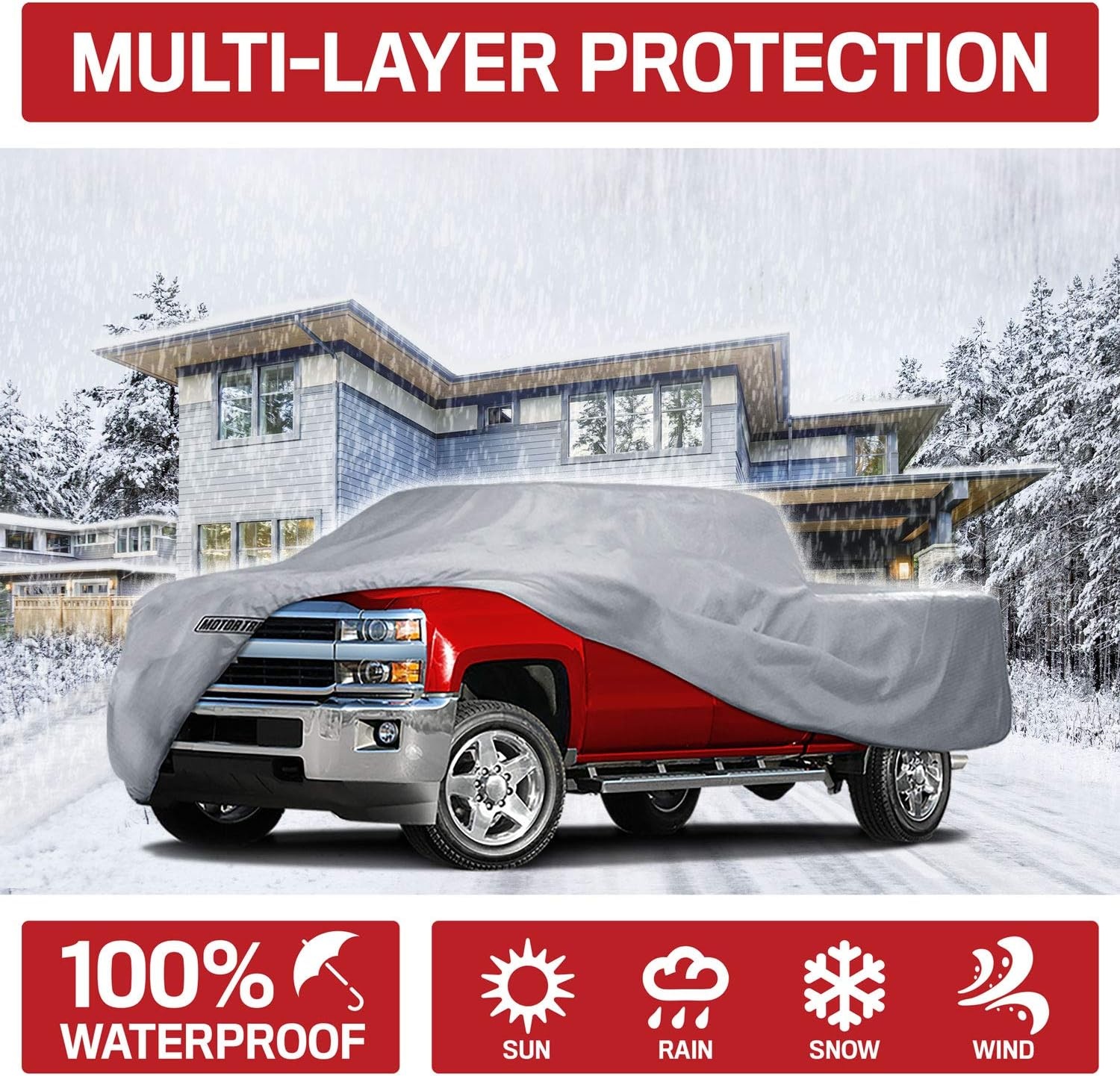 image:imageTruck Car Cover For Automobiles Heavy Duty Waterproof All Weather MultiLayer Outdoor Indoor Protection UV Sun Rain Snow Dust Universal Fit For All Trucks Pickup Trucks 264L x 80W x 69HMax Bed Length 96 250 L x 80 W x 69 H