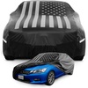 Motor Trend Black USA Flag Waterproof Car Cover – All Weather Outdoor Protection, UV Resistant, Windproof, Scratchproof – Semi-Universal Fit Sedan Full Car Cover for Sun Rain Snow (171”- 190” Length)(Black Flag Up to 190″)