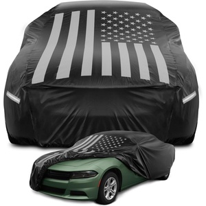 Motor Trend Black USA Flag Waterproof Car Cover – All Weather Outdoor Protection, UV Resistant, Windproof, Scratchproof – Semi-Universal Fit Sedan Full Car Cover for Sun Rain Snow (171”- 190” Length)(Black Flag Up to 210″)
