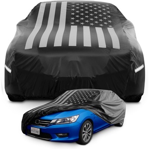 Motor Trend Black USA Flag Waterproof Car Cover – All Weather Outdoor Protection, UV Resistant, Windproof, Scratchproof – Semi-Universal Fit Sedan Full Car Cover for Sun Rain Snow (171”- 190” Length)(Black Flag Up to 190″)